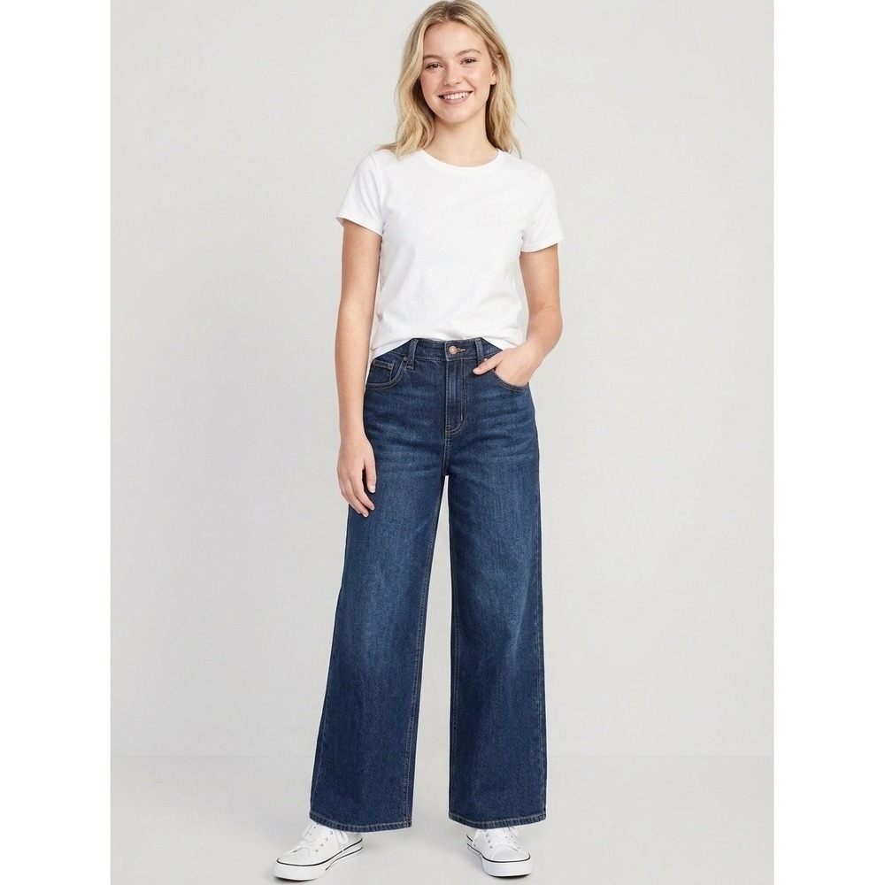 Old Navy High-Rise Baggy Wide-Leg Jeans Dark Wash Built-In Tough Size 18 NEW